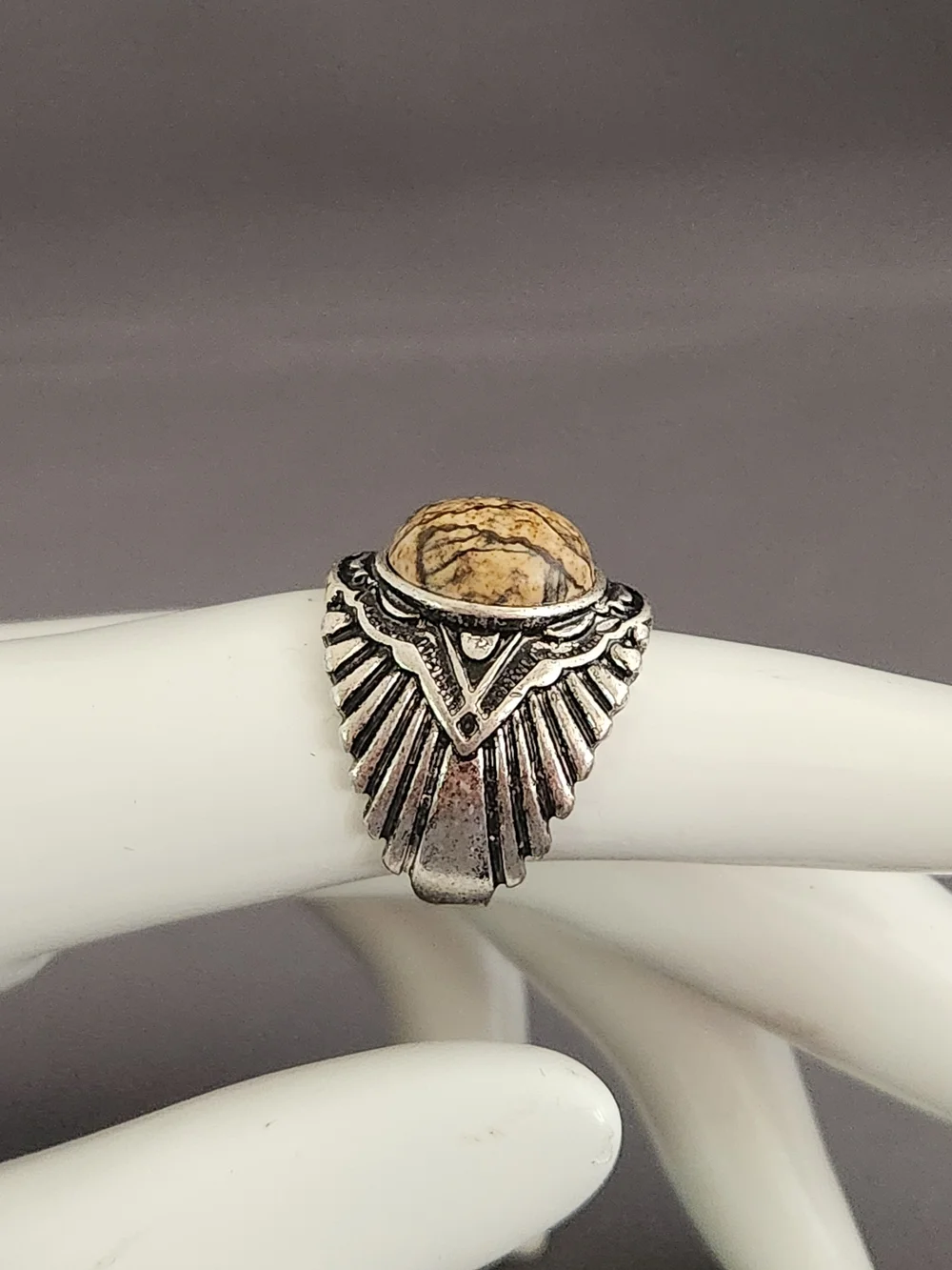 Sterling-Style Silver Men’s Ring with Brown Jasper Stone